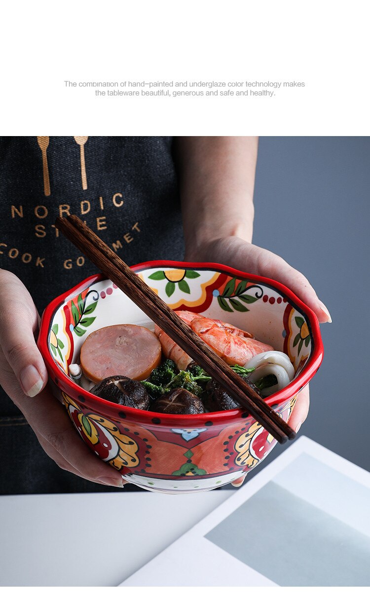 Bohemian Hand-Painted Ceramic bowls great for breakfast cereal, Salad, and soup.