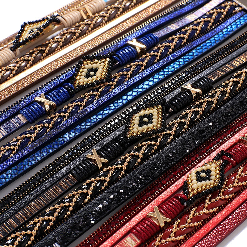 Amorcome Miyuki Leather Wide band Bracelets.