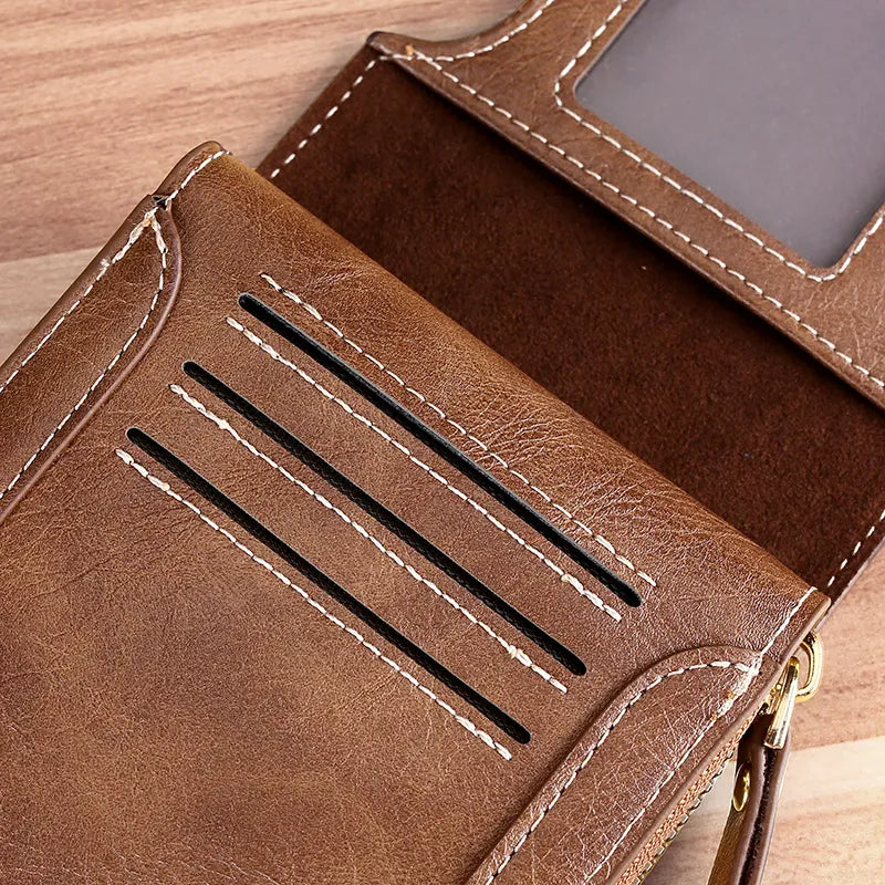 Men's Pu Leather Wallet With Zipper.