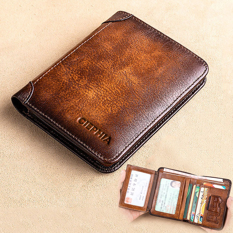 Men's Genuine Leather Rfid Protection Wallets.