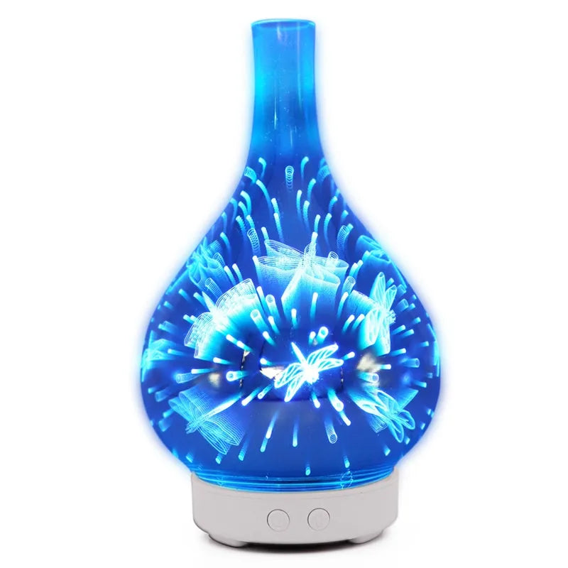 3D Glass Vase Aroma Essential Oil Diffuser With 7 Color LED Night Light.