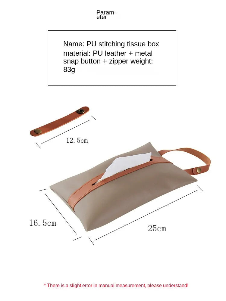 Leather Pu Tissue Bag With Strap For Easy Access In Your Car.