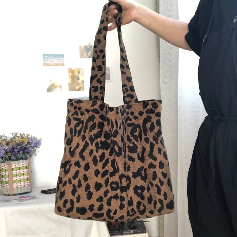 Corduroy Cotton Large Shoulder Shopping Totes