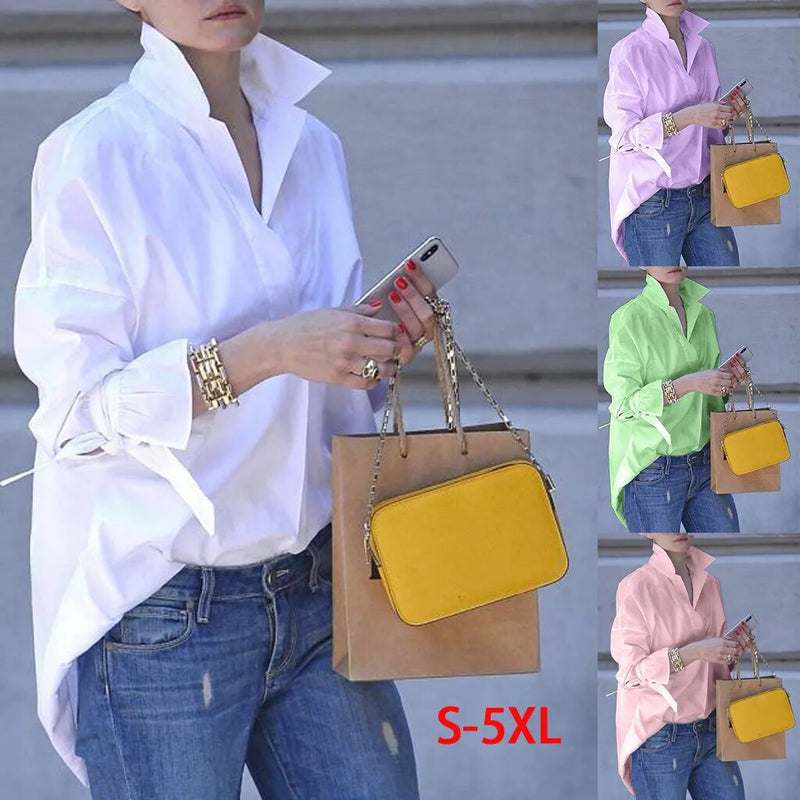 Women's Long Sleeve Solid Color Blouse.