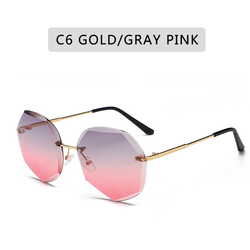 Women's rimless Gradient designer sunglasses.