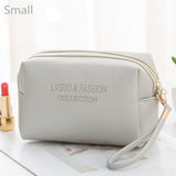 PURDORED 1 Pc  women's  Leather cosmetic Bag.  Leather Waterproof  Zipper Make Up organizer.