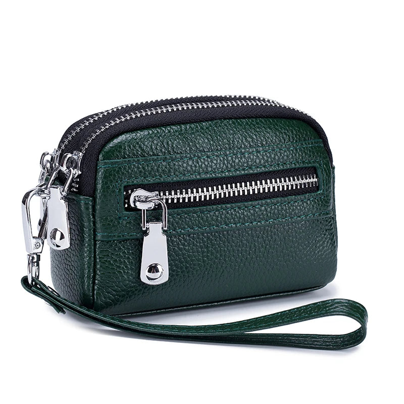 Women's Genuine Leather  Double Zipper Purse