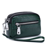 Women's Genuine Leather  Double Zipper Purse