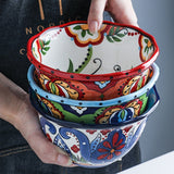 Bohemian Hand-Painted Ceramic bowls great for breakfast cereal, Salad, and soup.