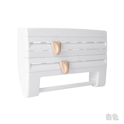 cutter Wall-Mount Paper Towel/Plastic Film Holder With A Shelf For Sauces OR Spices.