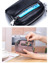 Women's Genuine Leather  Double Zipper Purse