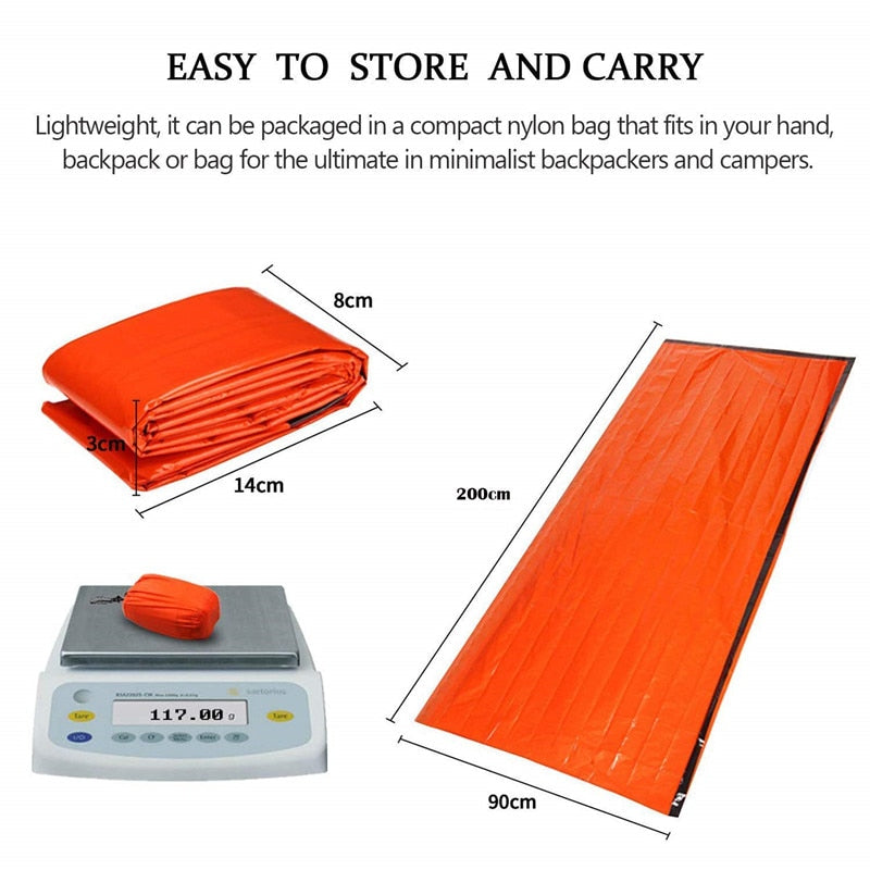 Waterproof Lightweight Thermal Emergency Sleeping Bag. Great for camping and light for hiking.