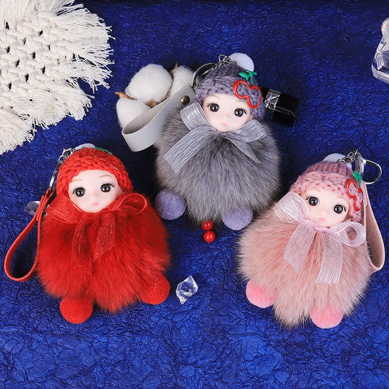 Pompom Cute Fluffy Plush Doll Keychains.