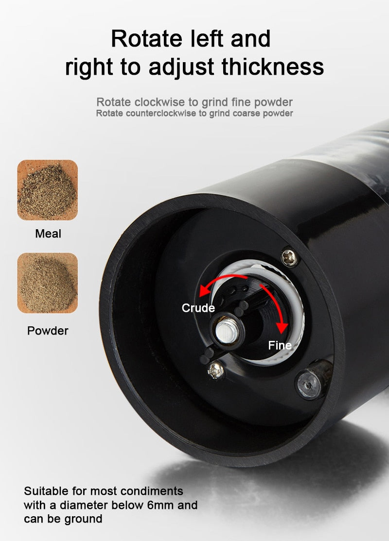 Electric Salt/Pepper Grinder With Adjustable Coarseness.