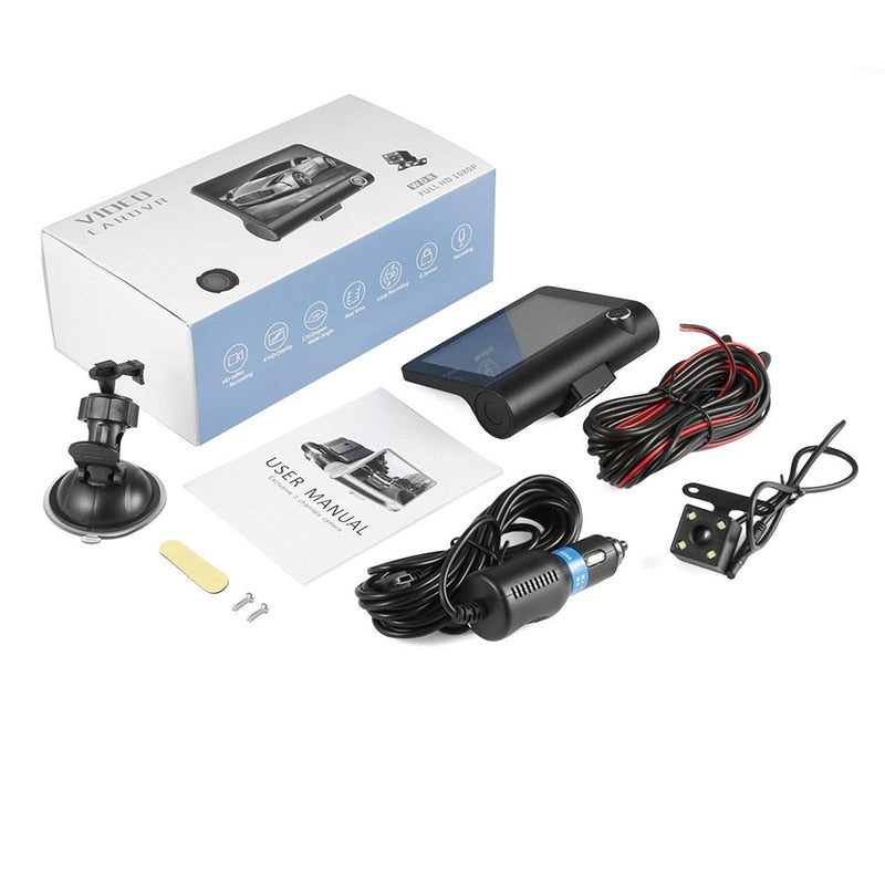 Car DVR 3 Cameras Full HD 1080P Dual Lens. 4.0 inch LCD Screen with 170 Degree Rear view.