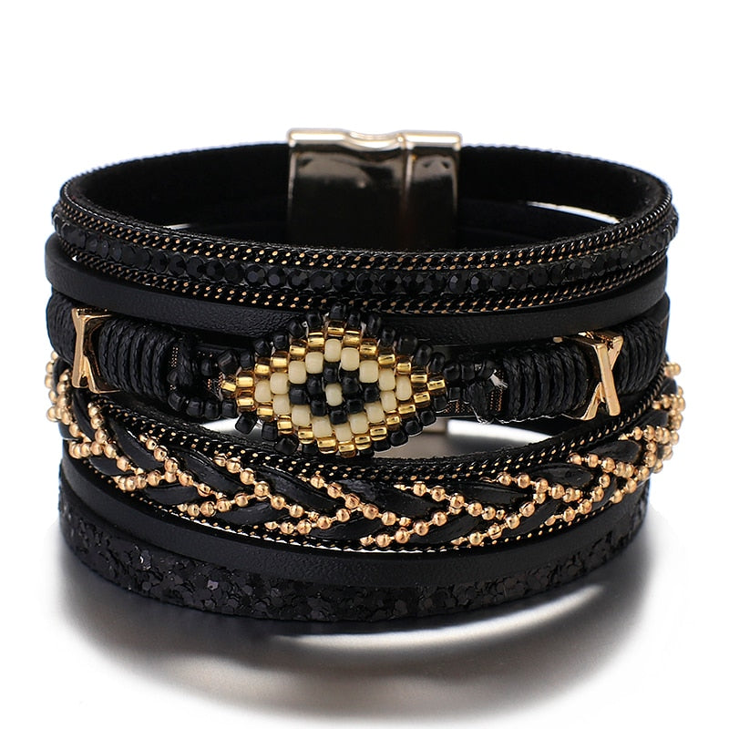 Amorcome Miyuki Leather Wide band Bracelets.