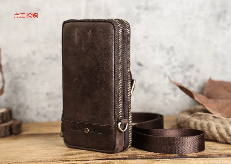 2023 Men's Leather Crossbody Bag With Mobile Phone Pouch.