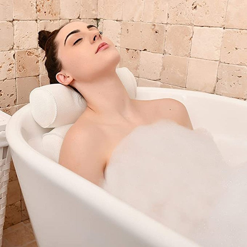 Non-Slip Bath Pillow with Suction Cups. Thick headrest to give your neck and back support.