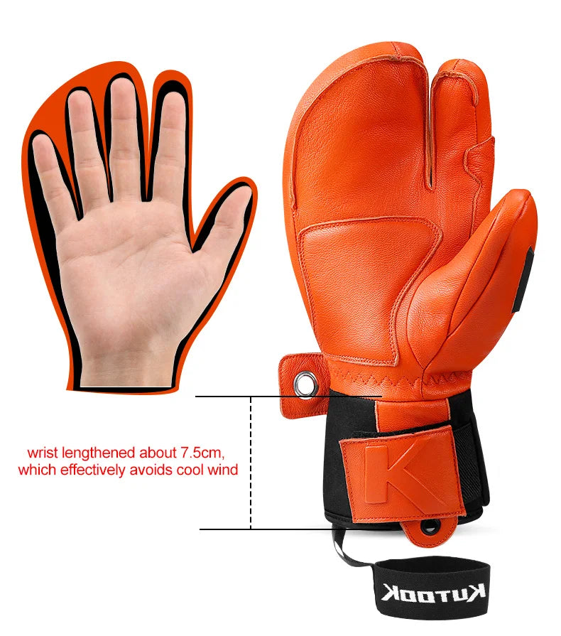 KUTOOK Men's Goatskin Leather Waterproof Thermal Gloves