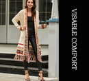 CGYY Long Sleeve Knitted Plaid Open Front Sweaters with Fringe Tassel.