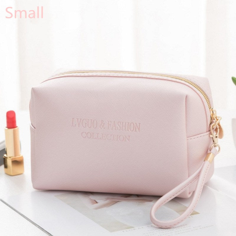 PURDORED 1 Pc  women's  Leather cosmetic Bag.  Leather Waterproof  Zipper Make Up organizer.