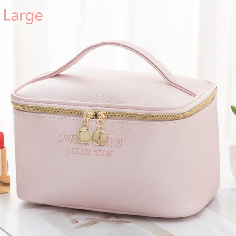 PURDORED 1 Pc  women's  Leather cosmetic Bag.  Leather Waterproof  Zipper Make Up organizer.