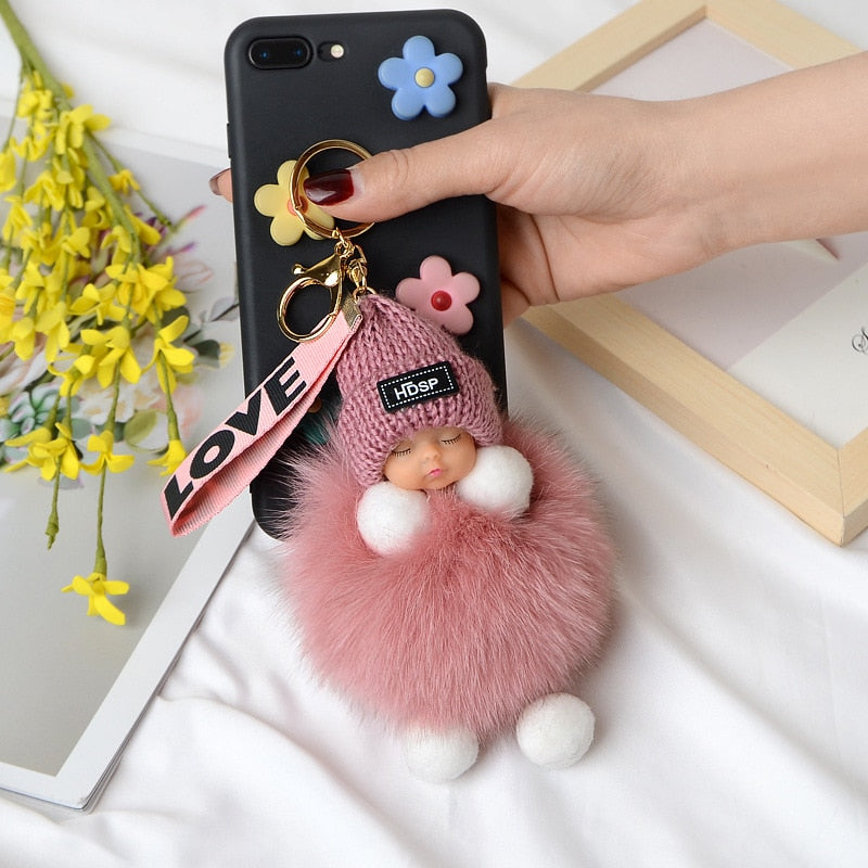 Pompom Cute Fluffy Plush Doll Keychains.