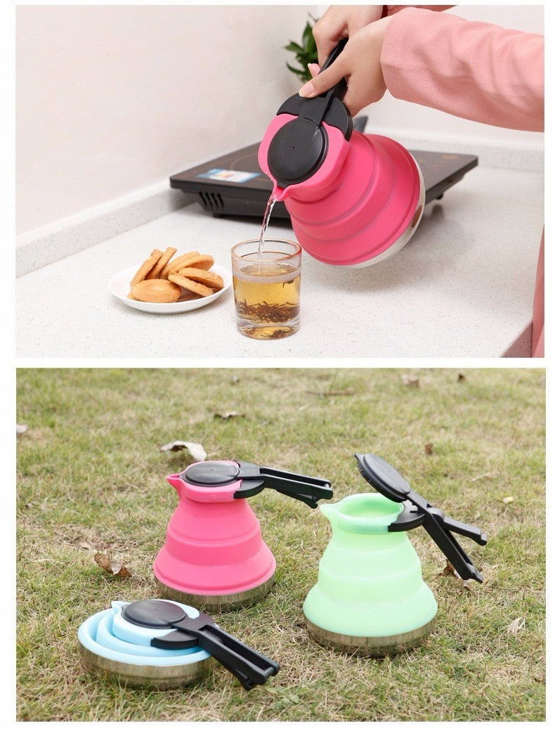 1.2L Folding Silicone Steel Bottom Water Kettle, Great For Camping.