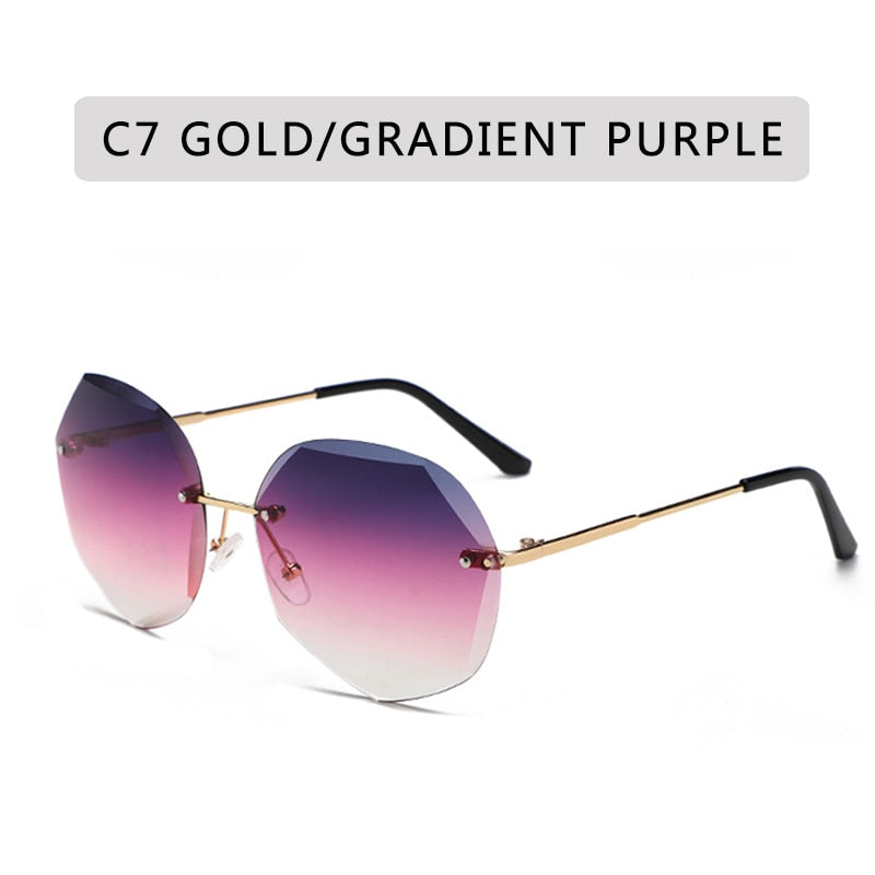 Women's rimless Gradient designer sunglasses.