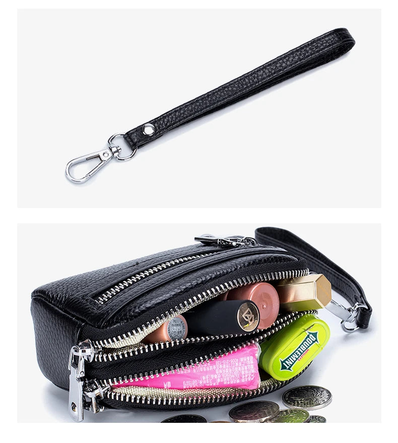 Women's Genuine Leather  Double Zipper Purse