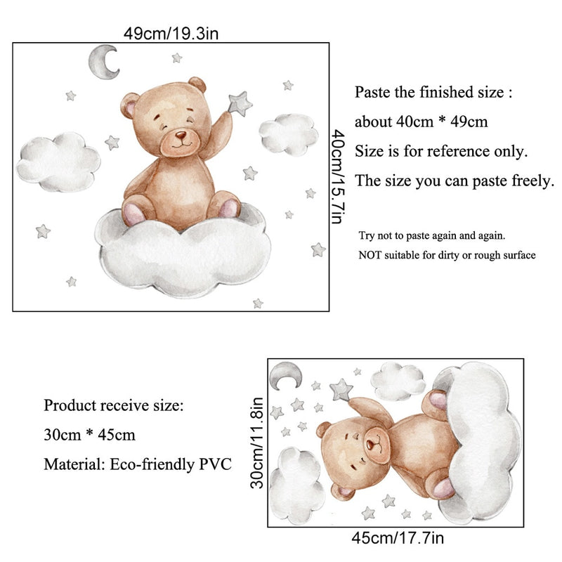 Wall Stickers For Your Nursery Of Bears, Clouds, Stars and Moon.