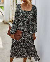 Elegant Ladies Long Sleeve Flower patterned Dress.