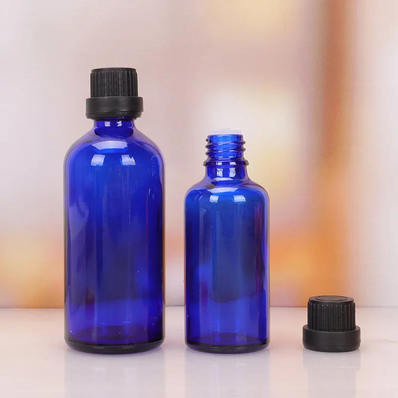 Refillable 5-100ML Blue Glass Bottle With Dropper For Liquid Essential Oils