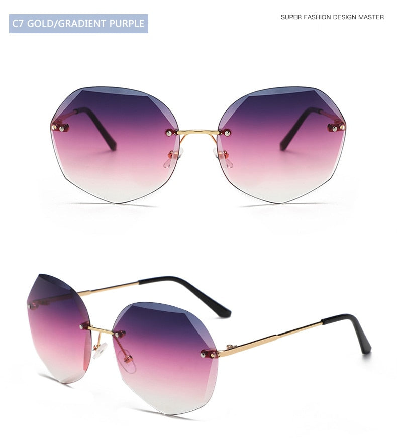 Women's rimless Gradient designer sunglasses.