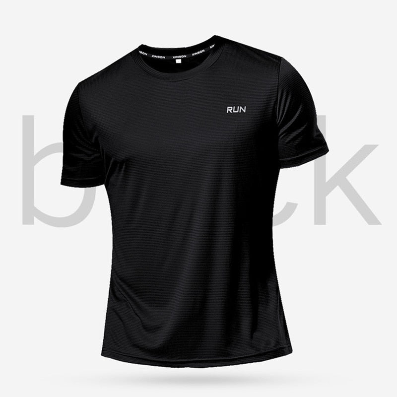 Men's multicolor short sleeve gym shirts. Quick drying, breathable sportswear