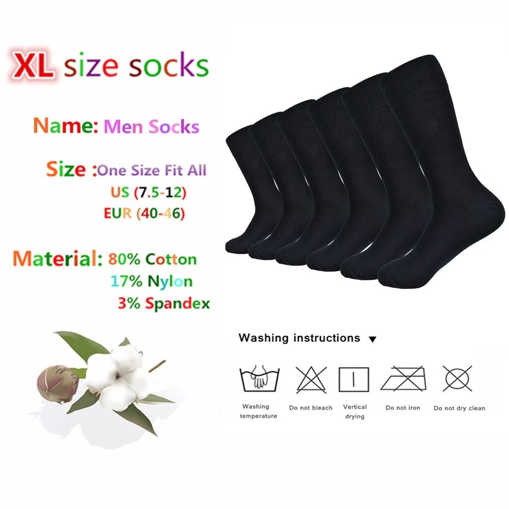 6 Pairs Men's Black Cotton Dress Socks.