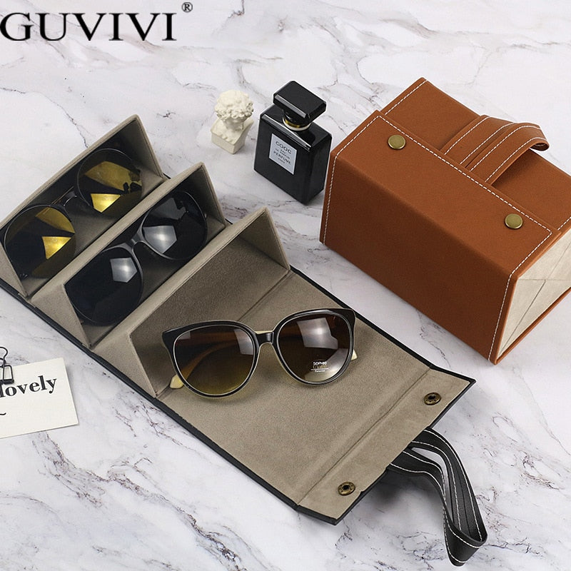 Foldable Leather Multi Eyeglass/Sunglass Organizer Case.