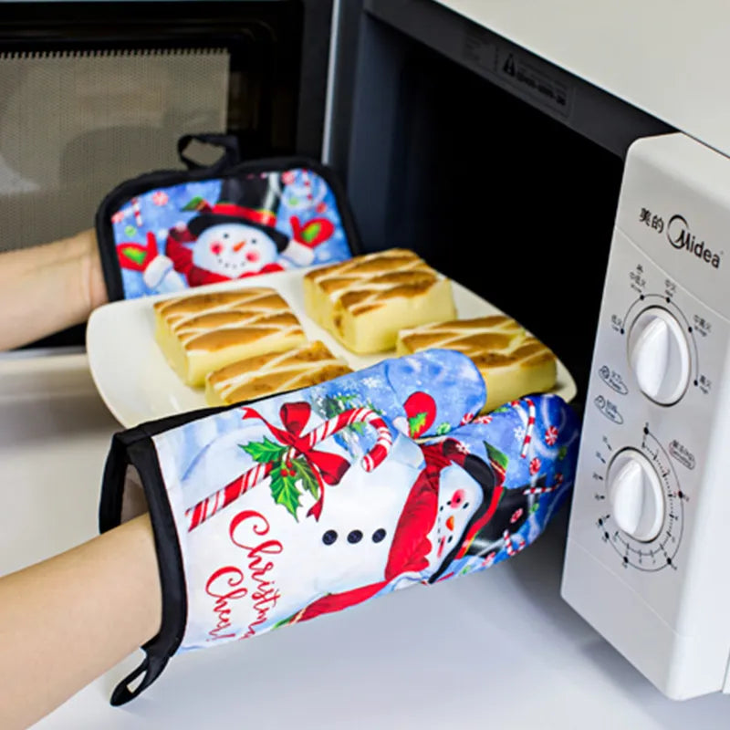 2pc/set Christmas Insulated Oven Mitts