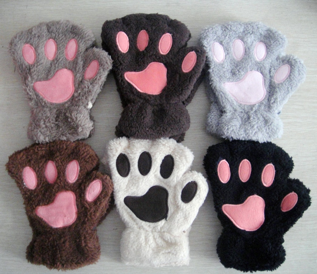 Winter Faux Fur Plush Warm Half Finger Mittens/Gloves.