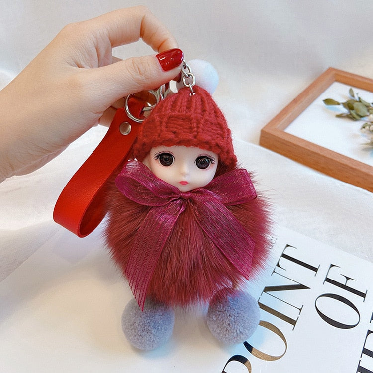 Pompom Cute Fluffy Plush Doll Keychains.