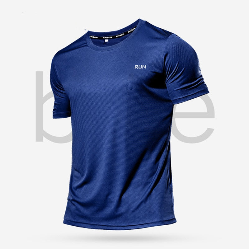 Men's multicolor short sleeve gym shirts. Quick drying, breathable sportswear