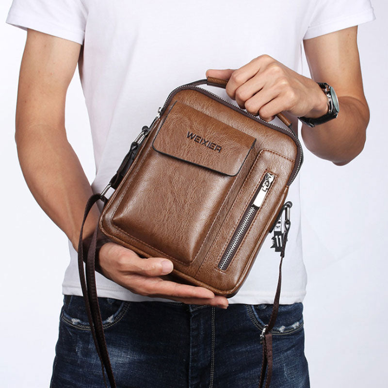 WEIXIER Men's Crossbody Multi-function Leather Bag.