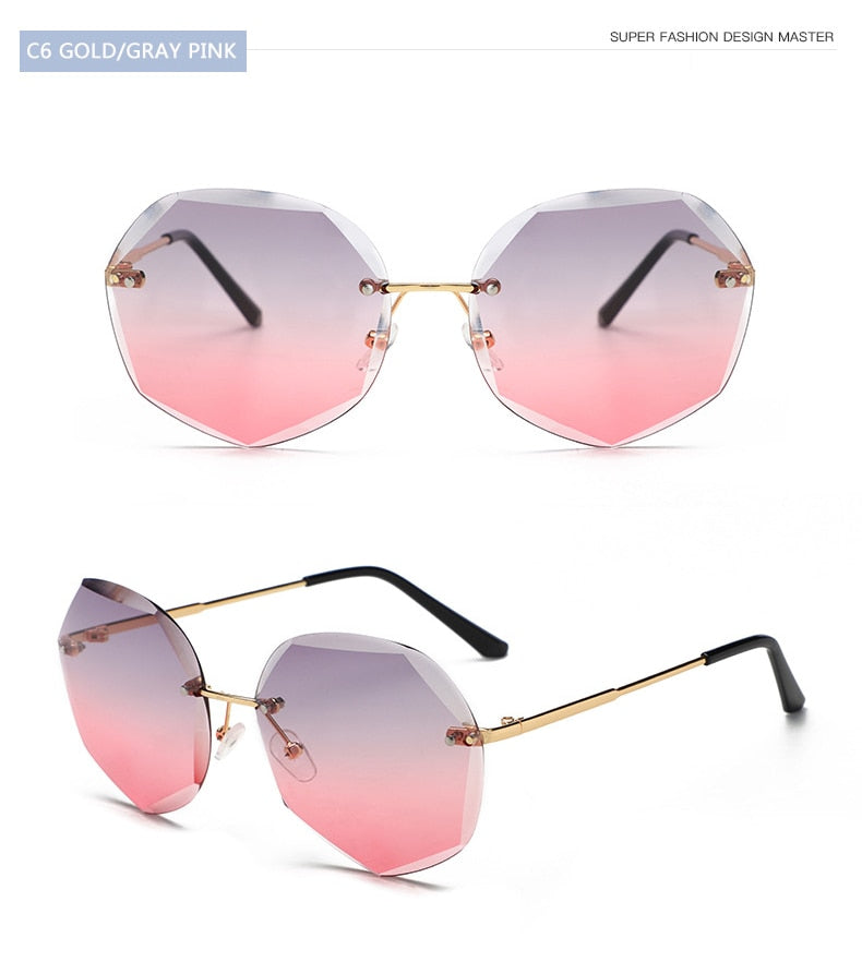 Women's rimless Gradient designer sunglasses.