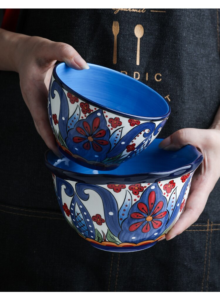 Bohemian Hand-Painted Ceramic bowls great for breakfast cereal, Salad, and soup.