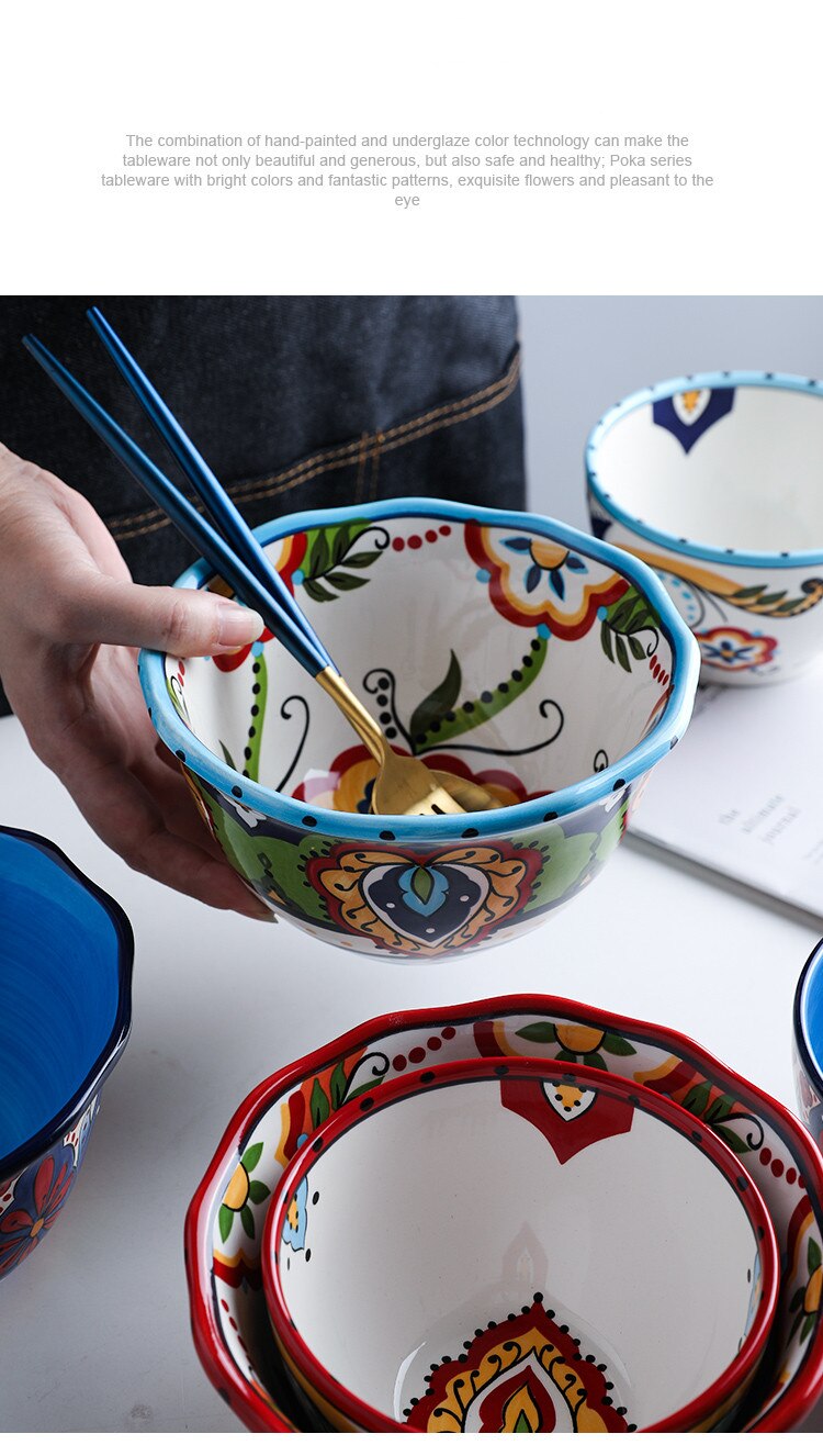 Bohemian Hand-Painted Ceramic bowls great for breakfast cereal, Salad, and soup.