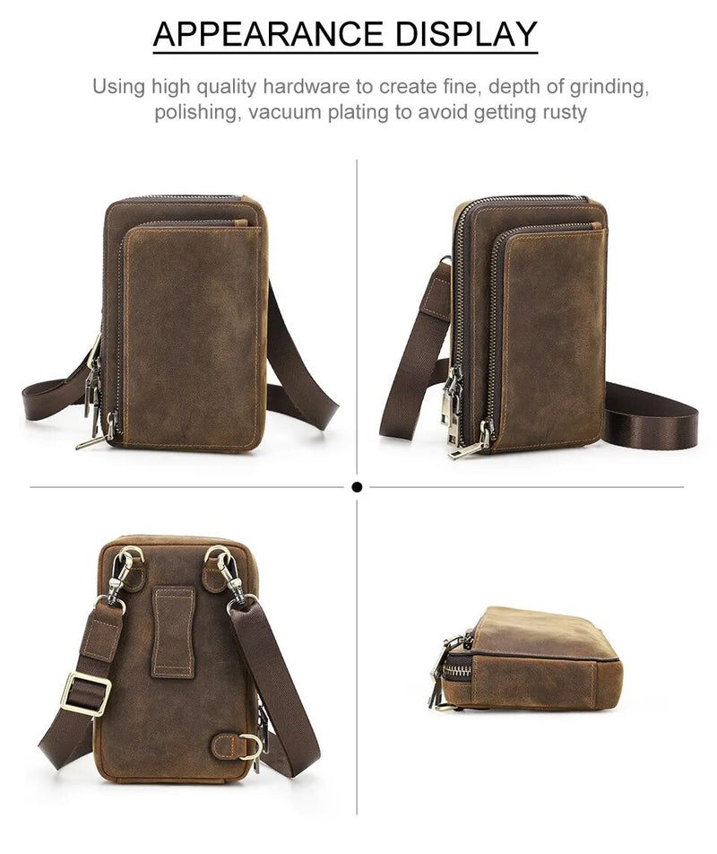 2023 Men's Leather Crossbody Bag With Mobile Phone Pouch.