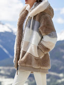 Warm Plush Faux Fur/Zipper Casual Loose Hooded Coat.