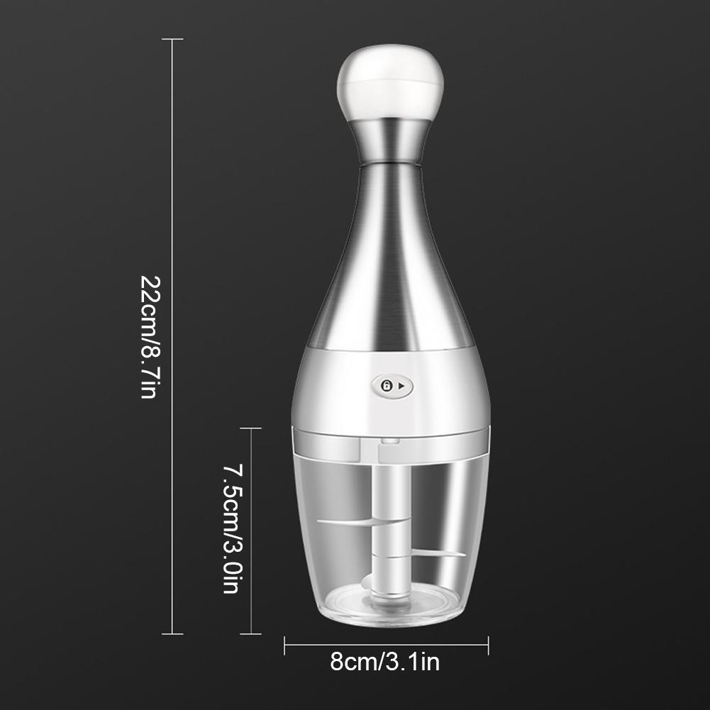 Stainless Steel manual food processor, chops garlic, onions, fruit and vegetables.