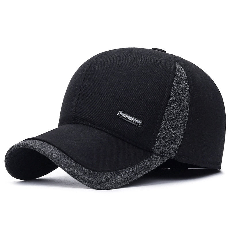 Winter Wool Baseball Cap with snapback Ear Flaps.