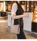 Plaid Mahjong Leather Shoulder Bag With Crossbody Sling Chain Strap.